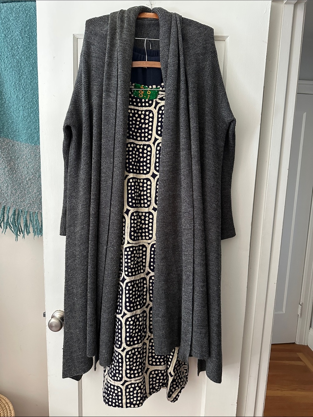 Ruti Gray Wool Blend Open Front Longline Women's Cardigan Sweater